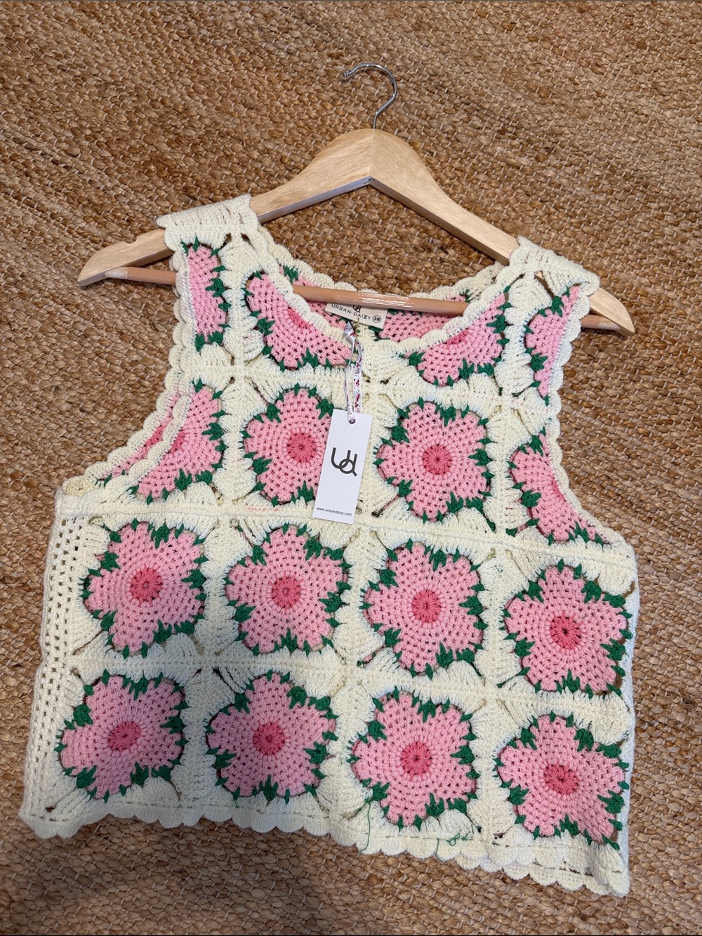 Handmade Crochet Pink Floral Kids Dress Top